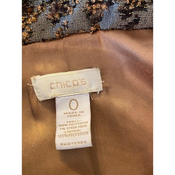 Chicos Houndstooth Blazer Jacket Metallic Brown & Tan Small Chicos Size 0 - Picture 3 of 10